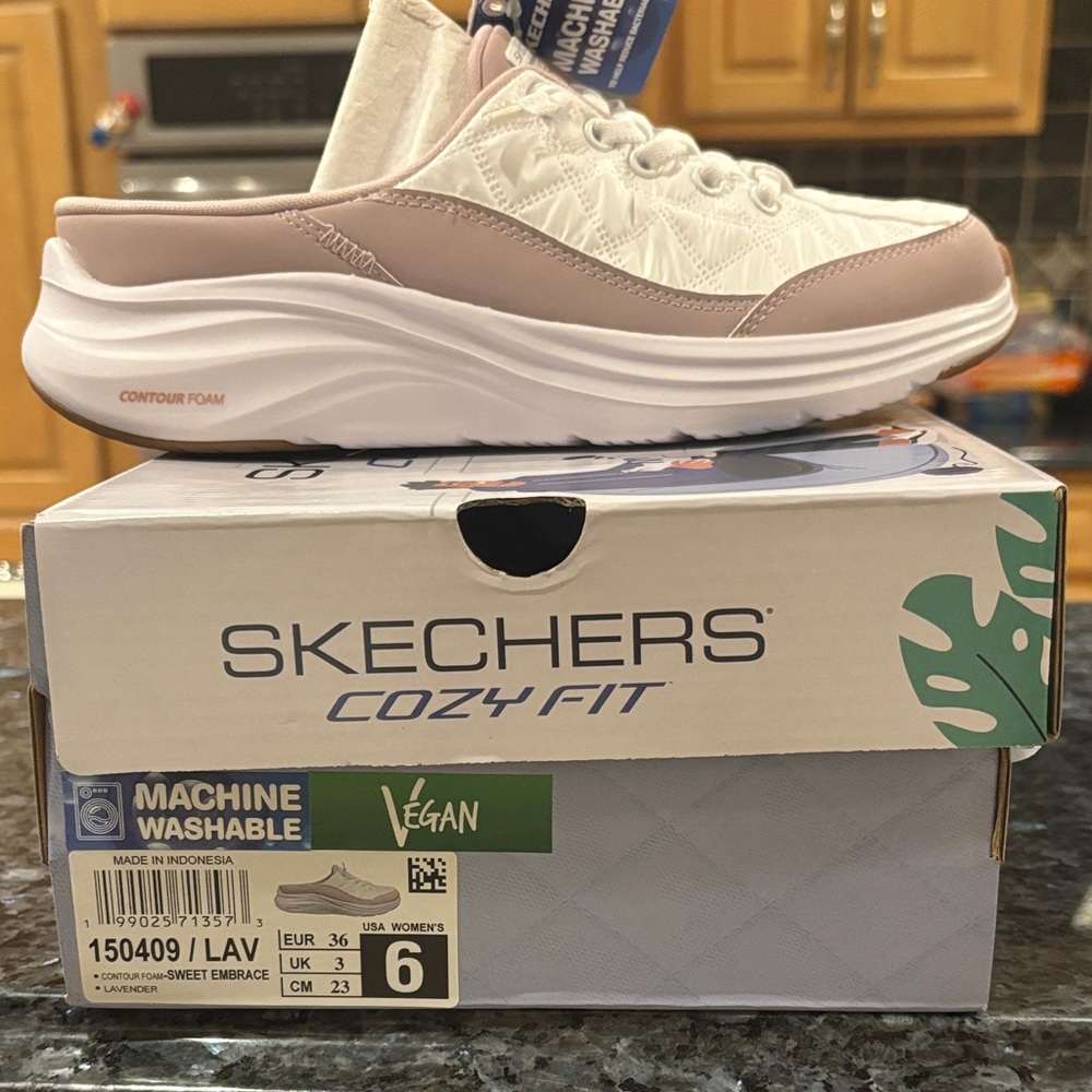 Skechers Cozy Fit Vegan Sneakers in White and Tan